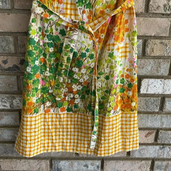 Vintage 60’s Liberty Circle Orange Yellow Floral Sleeveless Dress Belted